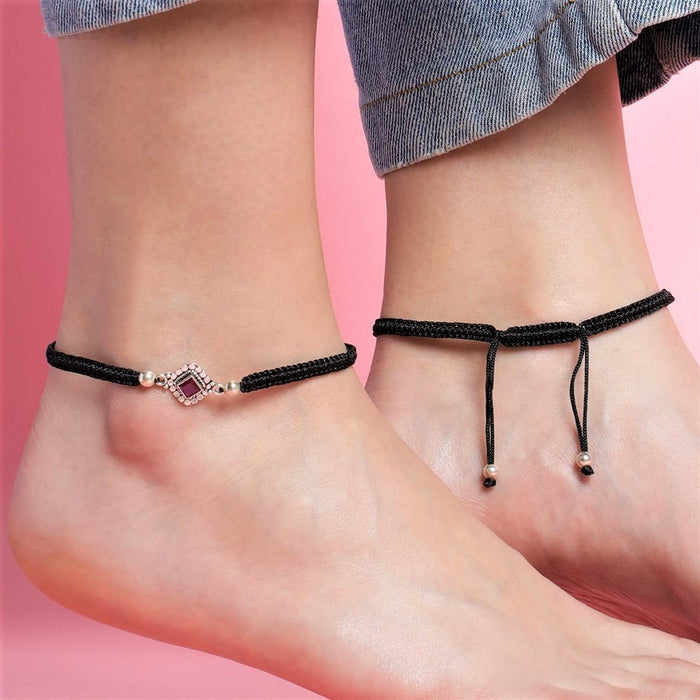 Classic Rhodium Plated Beaded 925 Sterling Silver Anklet
