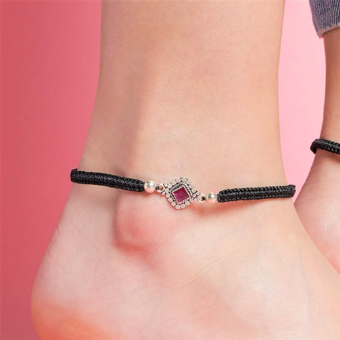 Classic Rhodium Plated Beaded 925 Sterling Silver Anklet