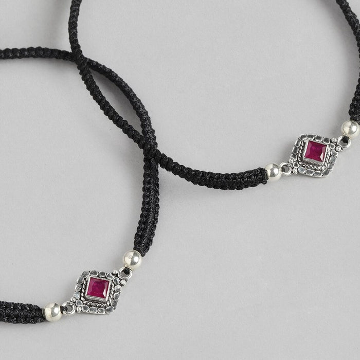 Classic Rhodium Plated Beaded 925 Sterling Silver Anklet
