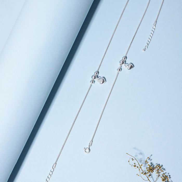 Classic Rhodium Plated Drop 925 Sterling Silver Chain Anklet
