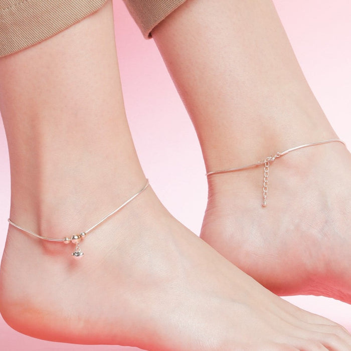 Classic Rhodium Plated Drop 925 Sterling Silver Chain Anklet