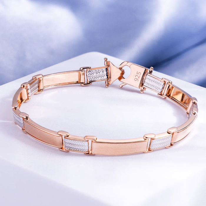 925 Sterling Silver Classic Rhodium & Rose Gold Plated 925 Sterling Silver Men's Bracelet for Women – Zavya