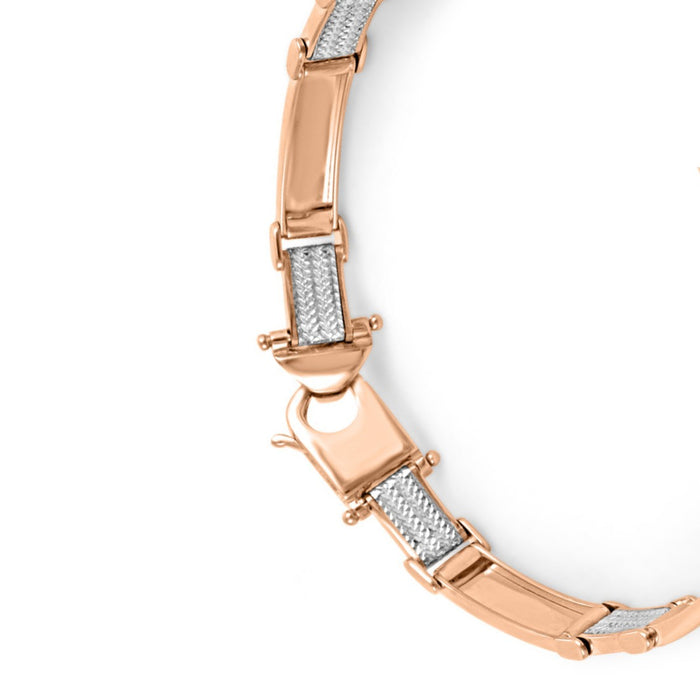 Close-up of a rose gold and 925 Sterling Silver men's bracelet clasp. Perfect jewellery gift for him – Zavya