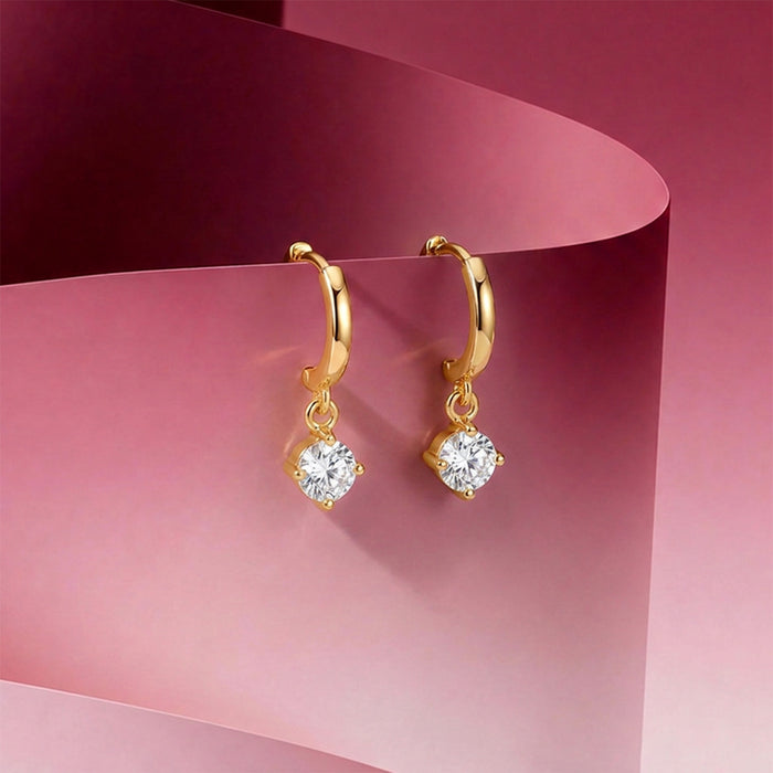 Classic Solitaire Drop Gold Plated 925 Sterling Silver Earrings