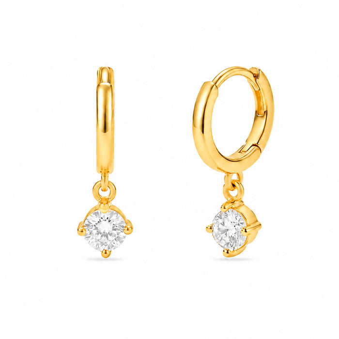 Classic Solitaire Drop Gold Plated 925 Sterling Silver Earrings