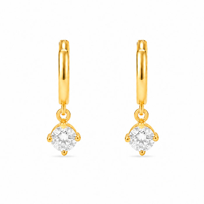Classic Solitaire Drop Gold Plated 925 Sterling Silver Earrings