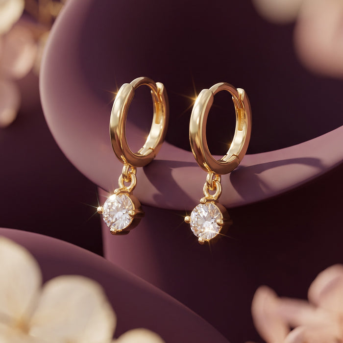 Classic Solitaire Drop Gold Plated 925 Sterling Silver Earrings
