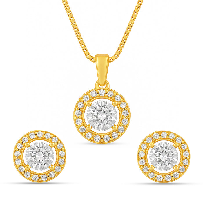 Classic Solitaire Gold Plated 925 Sterling Silver Jewellery Set