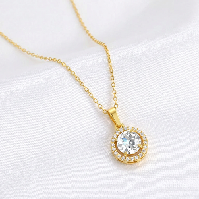 Classic Solitaire Gold Plated 925 Sterling Silver Pendant with Link Chain