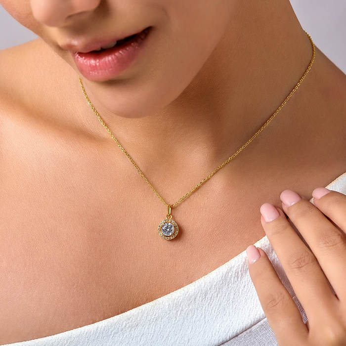 Classic Solitaire Gold Plated 925 Sterling Silver Pendant with Link Chain