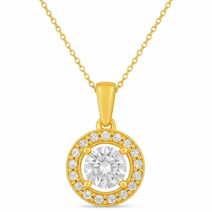 Classic Solitaire Gold Plated 925 Sterling Silver Pendant with Link Chain