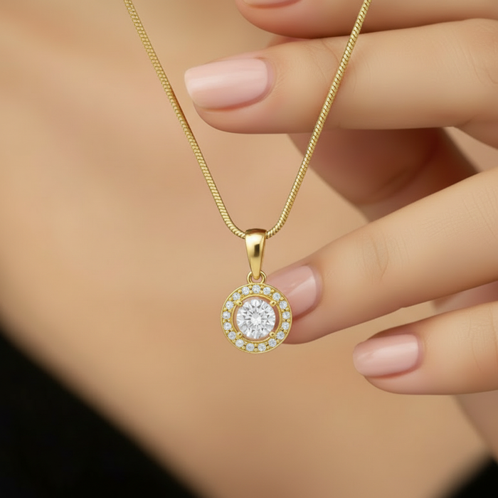 Classic Solitaire Gold Plated 925 Sterling Silver Pendant with Snake Chain