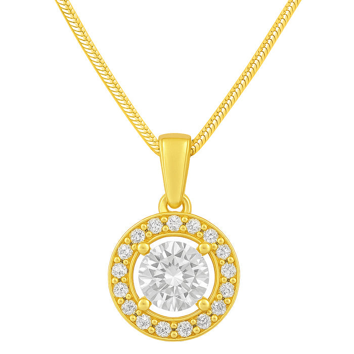 Classic Solitaire Gold Plated 925 Sterling Silver Pendant with Snake Chain