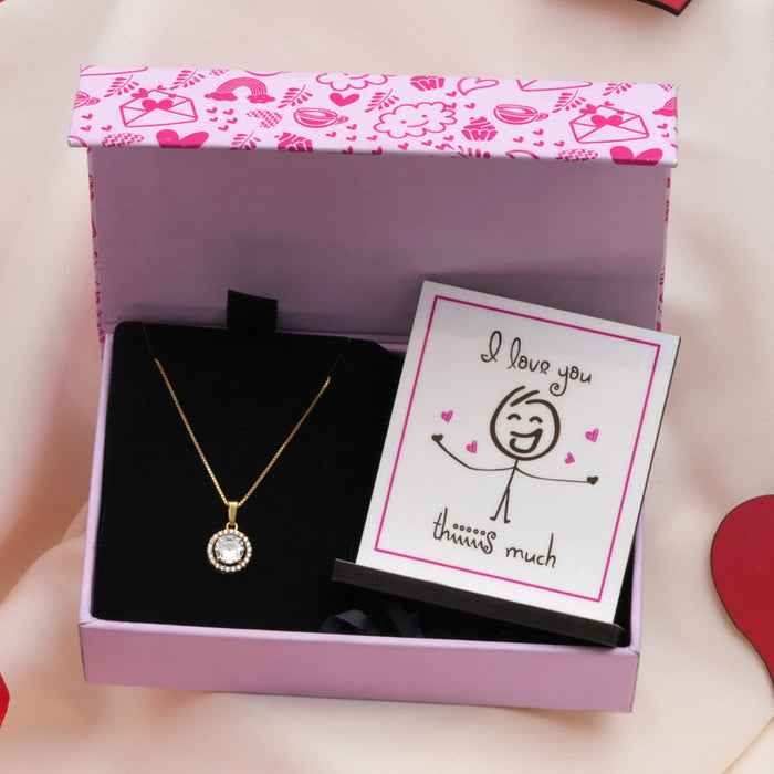 Classic Solitaire Golden Plated 925 Sterling Silver Pendant with Box Chain Gift Hamper