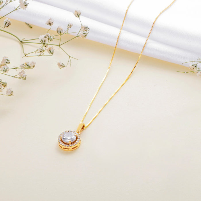 Classic Solitaire Golden Plated 925 Sterling Silver Pendant with Box Chain Gift Hamper