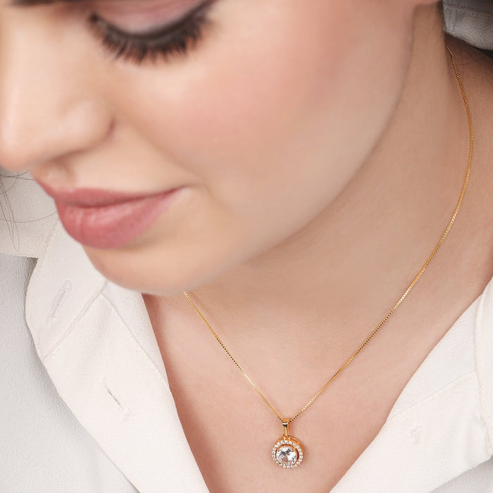 Classic Solitaire Golden Plated 925 Sterling Silver Pendant with Box Chain Gift Hamper