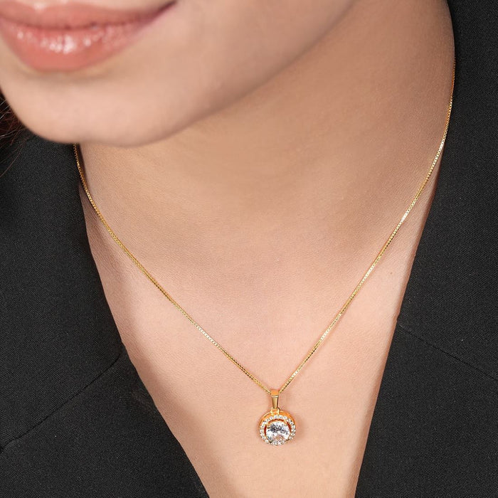 Classic Solitaire Golden Plated 925 Sterling Silver Pendant with Box Chain Gift Hamper