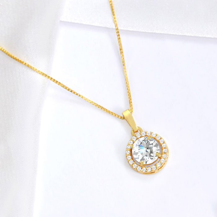 Classic Solitaire Golden Plated 925 Sterling Silver Pendant with Box Chain Gift Hamper