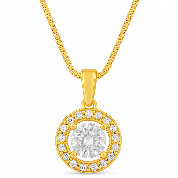 Classic Solitaire Golden Plated 925 Sterling Silver Pendant with Box Chain Gift Hamper