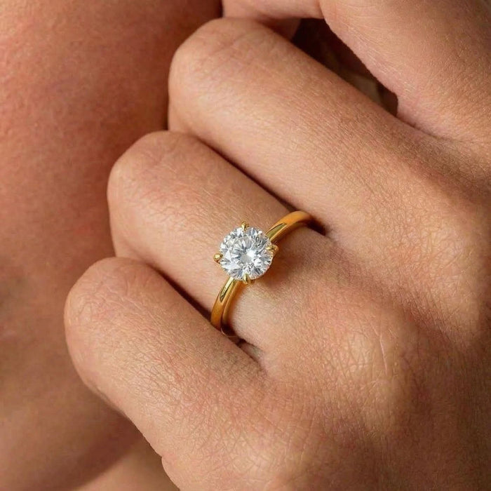 Classic Solitaire Halo Gold Plated 925 Silver Women Ring (Adjustable)
