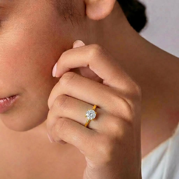 Classic Solitaire Halo Gold Plated 925 Silver Women Ring (Adjustable)