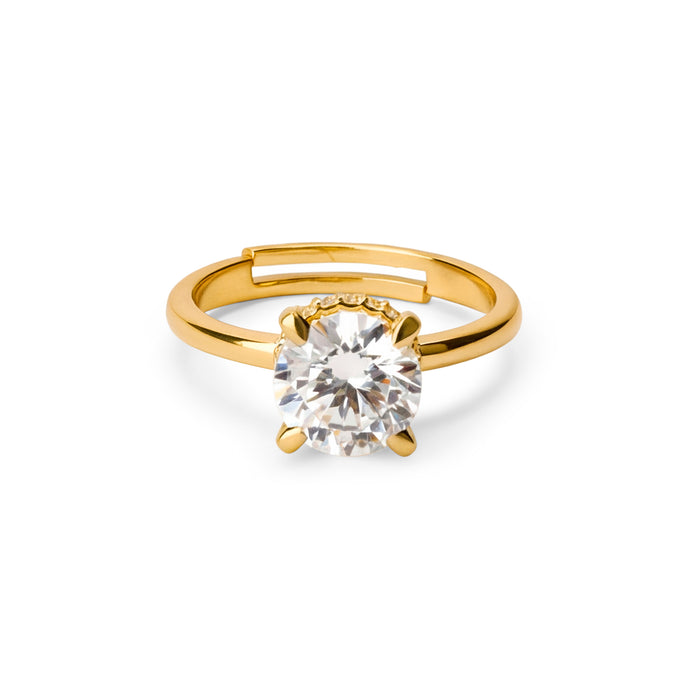 Classic Solitaire Halo Gold Plated 925 Silver Women Ring (Adjustable)