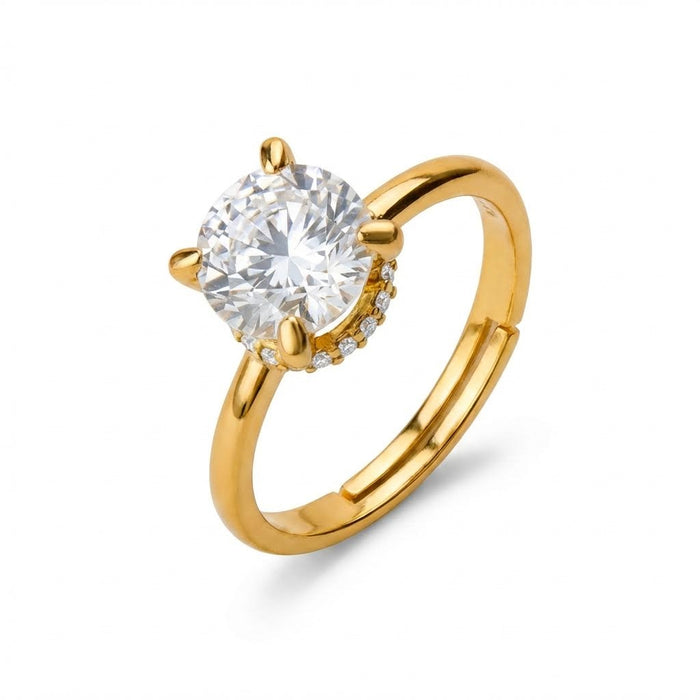 Classic Solitaire Halo Gold Plated 925 Silver Women Ring (Adjustable)