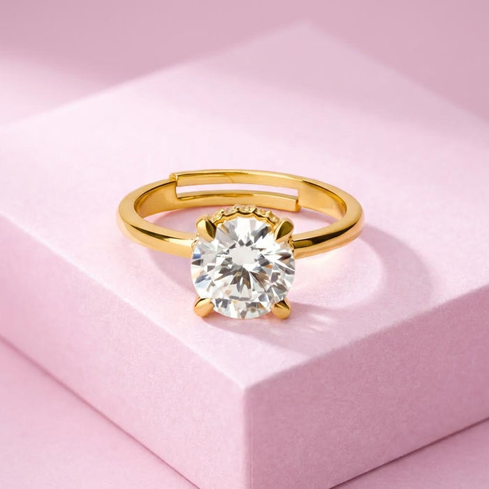 Classic Solitaire Halo Gold Plated 925 Silver Women Ring (Adjustable)