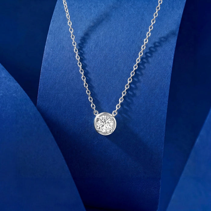Classic Solitaire Rhodium Plated 925 Sterling Silver Necklace