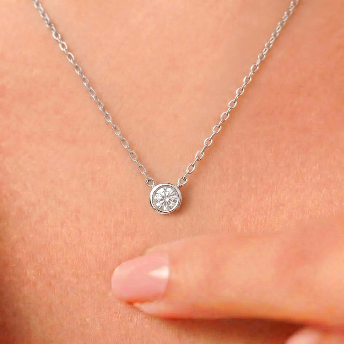 Classic Solitaire Rhodium Plated 925 Sterling Silver Necklace