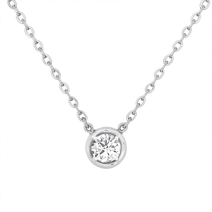 Classic Solitaire Rhodium Plated 925 Sterling Silver Necklace