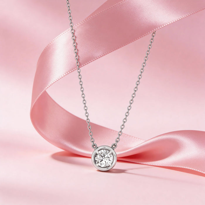 Classic Solitaire Rhodium Plated 925 Sterling Silver Necklace