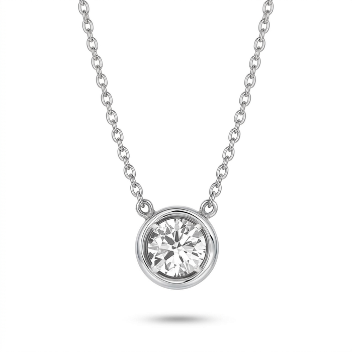 Classic Solitaire Rhodium Plated 925 Sterling Silver Necklace