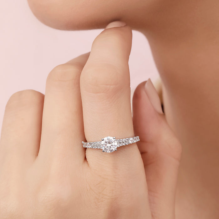 Classic Solitaire Rhodium Plated 925 Sterling Silver Ring
