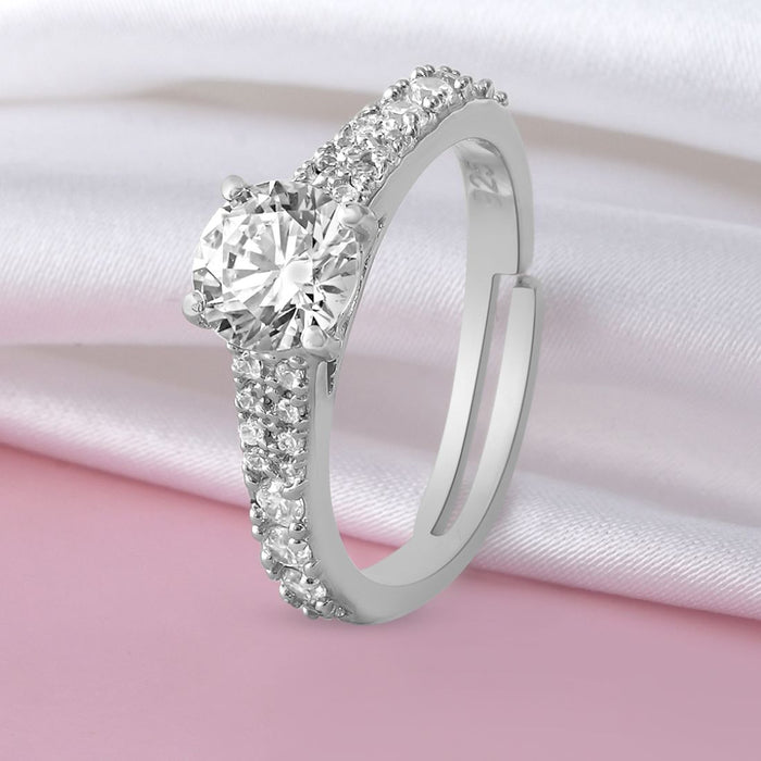 Classic Solitaire Rhodium Plated 925 Sterling Silver Ring