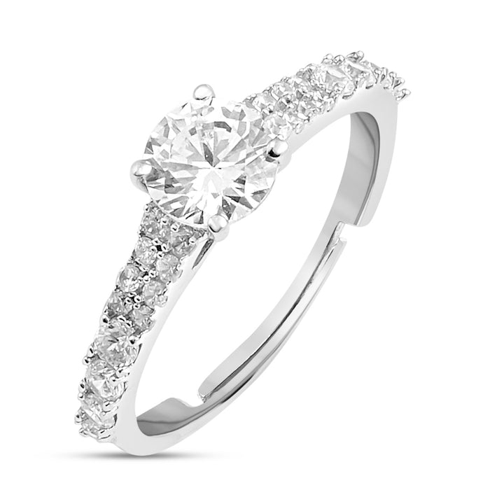 Classic Solitaire Rhodium Plated 925 Sterling Silver Ring