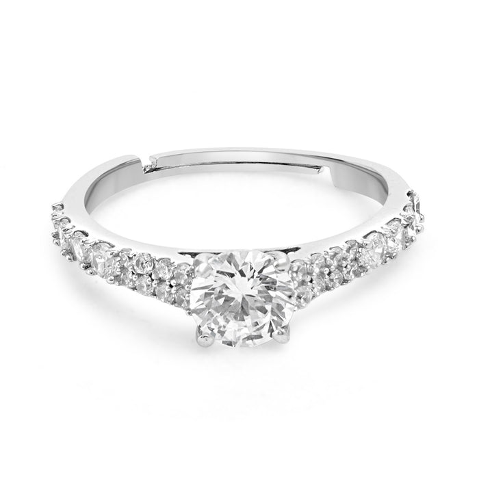 Classic Solitaire Rhodium Plated 925 Sterling Silver Ring