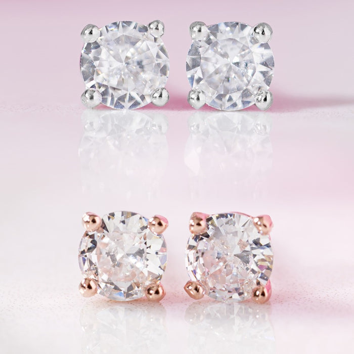 Classic Solitaire Rhodium-Plated & Rose Gold-Plated Earrings Set