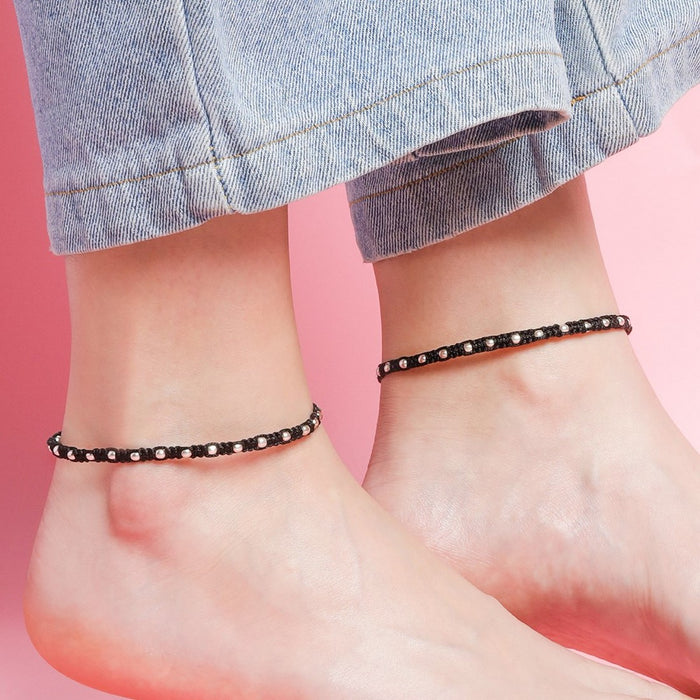 Classic Thread Anklet in 925 Sterling Silver Rhodium Plating In Red Stone