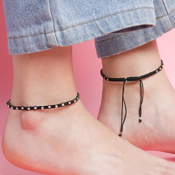 Classic Thread Anklet in 925 Sterling Silver Rhodium Plating In Red Stone