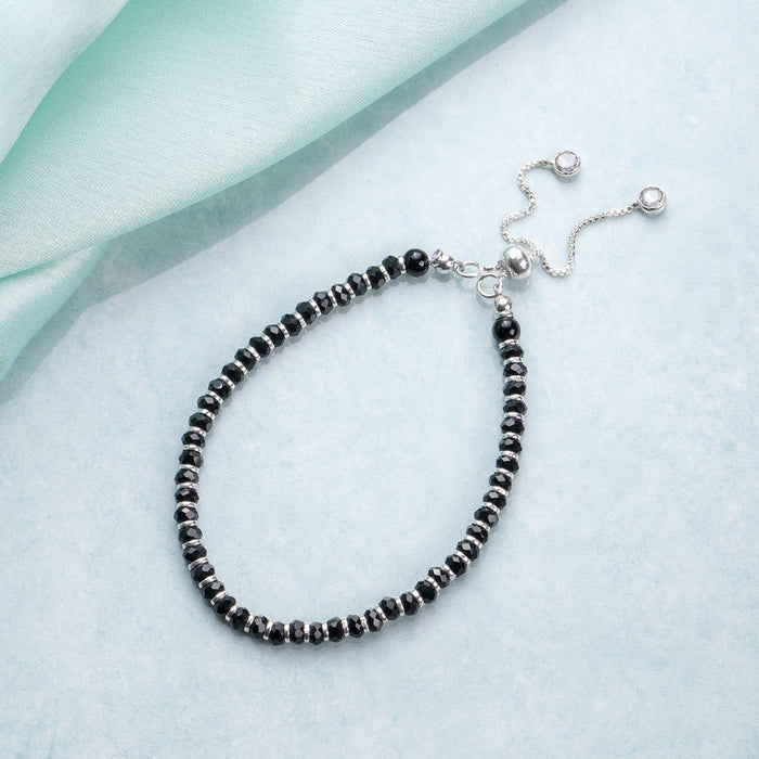 Classy Black Beaded 925 Sterling Silver Bracelet