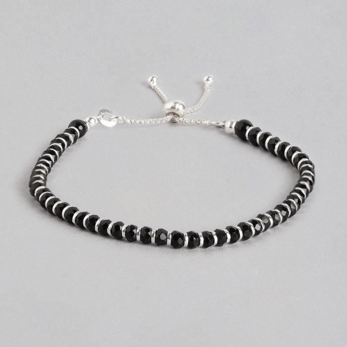 Classy Black Beaded 925 Sterling Silver Bracelet