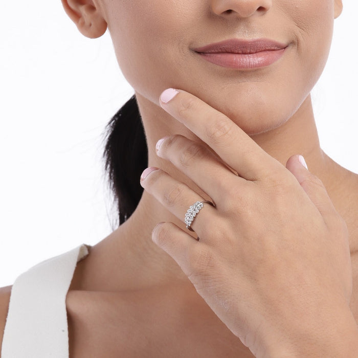 Classy Branch Cut CZ Studded 925 Silver Ring (Adjustable)
