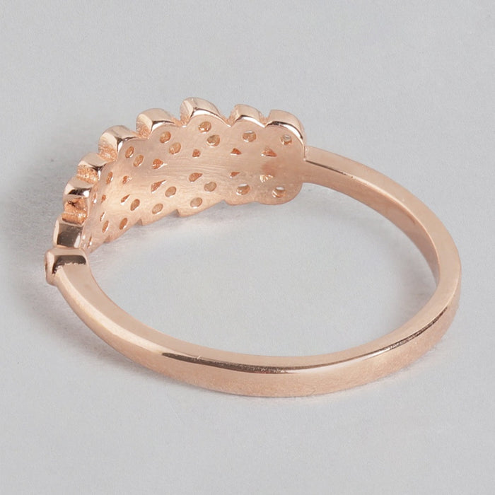 Classy Branch Leaf CZ Studded Rose Gold 925 Silver Womens Ring (Adjustable)