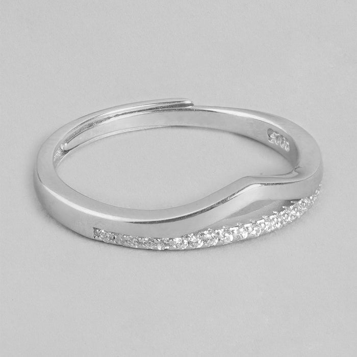 Classy Cubic Zirconia Studded Rhodium Plated 925 Sterling Silver Ring (Adjustable)