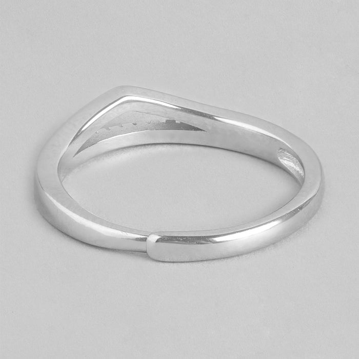 Classy Cubic Zirconia Studded Rhodium Plated 925 Sterling Silver Ring (Adjustable)