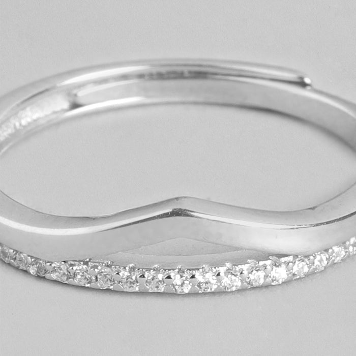 Classy Cubic Zirconia Studded Rhodium Plated 925 Sterling Silver Ring (Adjustable)