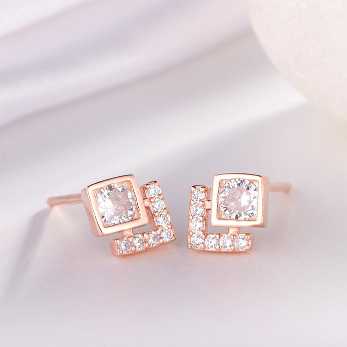 Classy CZ Studded Rose Gold Plated 925 Sterling Silver Stud Earrings