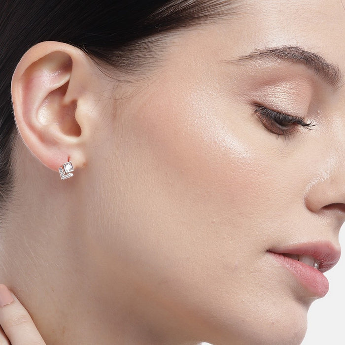 Classy CZ Studded Rose Gold Plated 925 Sterling Silver Stud Earrings