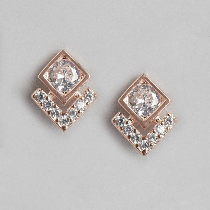 Classy CZ Studded Rose Gold Plated 925 Sterling Silver Stud Earrings